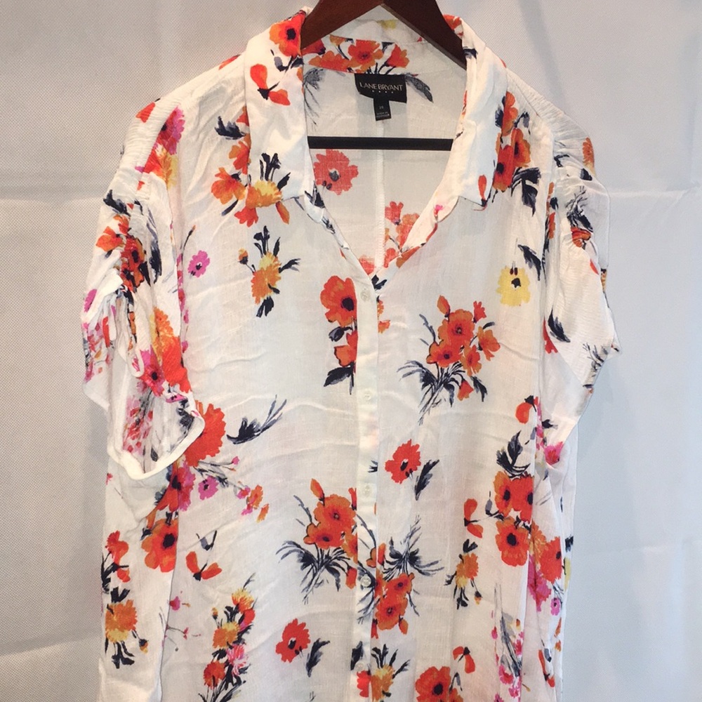 Lane Bryant Short Sleeve Button Down Summer Blouse Floral Print | Size 20